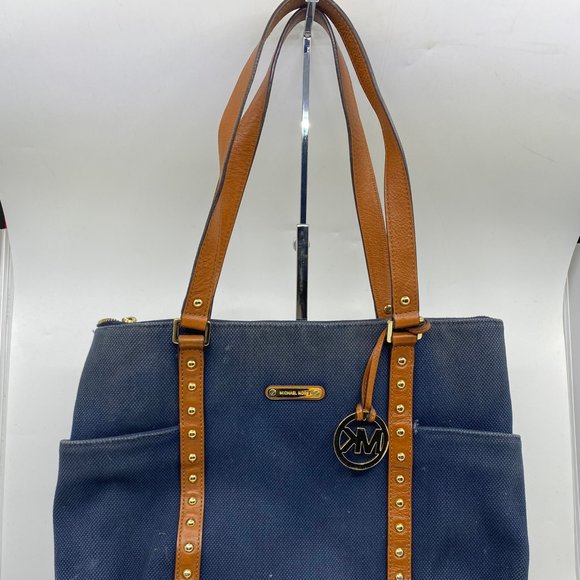 Michael Kors M Blue Interwoven Canvas Shoulder Bag - Picture 2 of 10